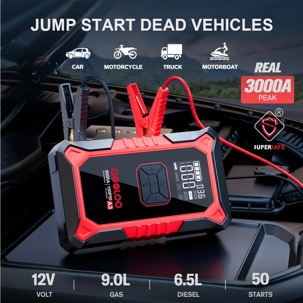 4-in-1 Jump Starter with Air Compressor